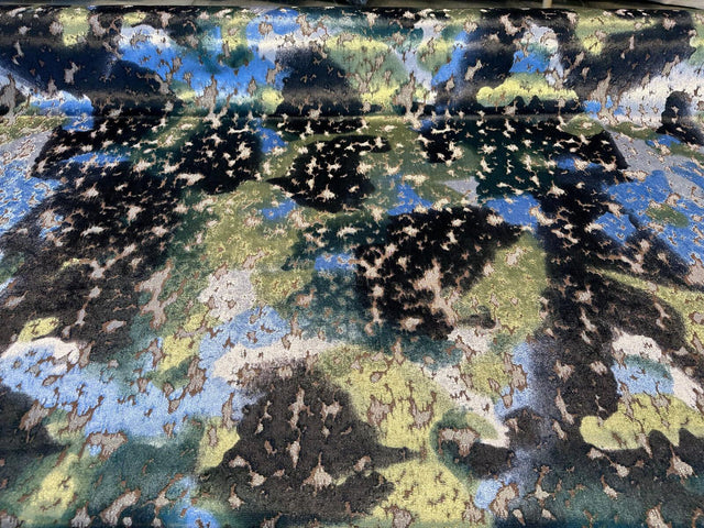 Martini Lapis Velvet Upholstery Fabric - Lapis Blue, Green, And Black Crackled Look, Heavyweight, Large Repeat, 17" Vertical Repeat (1 Yard)