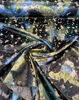 Martini Lapis Velvet Upholstery Fabric - Lapis Blue, Green, And Black Crackled Look, Heavyweight, Large Repeat, 17" Vertical Repeat (1 Yard)