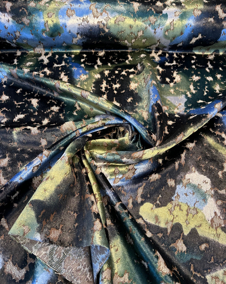 Martini Lapis Velvet Upholstery Fabric - Lapis Blue, Green, And Black Crackled Look, Heavyweight, Large Repeat, 17" Vertical Repeat (1 Yard)