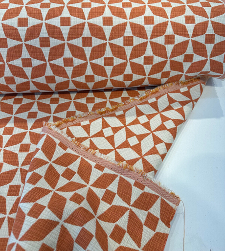 Marquee Paprika Solution Dyed Acrylic Fabric - Paprika Geometric, 56" Width (1 Yard)