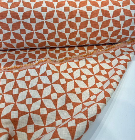 Marquee Paprika Solution Dyed Acrylic Fabric - Paprika Geometric, 56" Width (1 Yard)