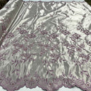 1 Yard - Beaded Bridal Lace Fabric Embroidered on 100% Polyester Satin - Ivory with Gold - 54" Wide