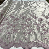 Beaded Bridal Lace Fabric - 100 Percent Polyester Satin, Floral Embroidery, 54" Width (1 Yard)