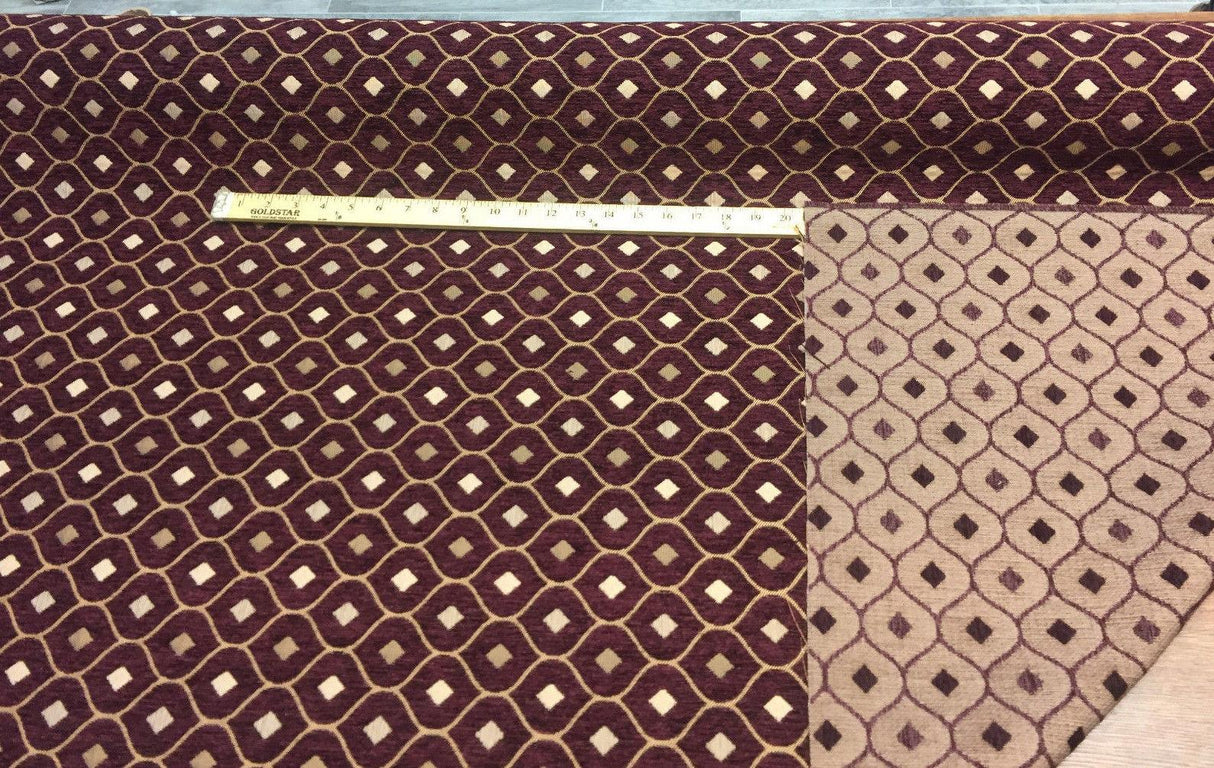 Mercedes Wine Damask Chenille Fabric - Wine Damask, 56" Width (1 Yard)