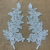 1 Pair 12" x 3.5" Beaded & Corded Floral Lace Applique 100% Polyester Net Mesh