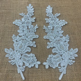 Beaded Corded Floral Lace Applique 100 Percent Polyester Fabric - Embroidered Net Mesh, 12" X 3.5" Each Side (1 Pair)