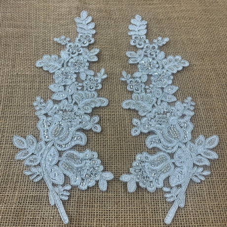 Beaded Corded Floral Lace Applique 100% Polyester Net Mesh