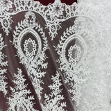 1 Yard Corded Bridal Lace Fabric Embroidered on 100% Polyester Net