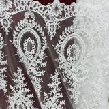 1 Yard Elegant Corded Bridal Lace Fabric Embroidered on Polyester Net Mesh