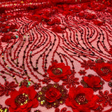 Beaded 3D Floral Lace Fabric