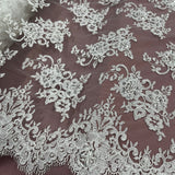 1 Yard Luxurious Beaded Lace Fabric Embroidered on Soft Polyester Net Mesh