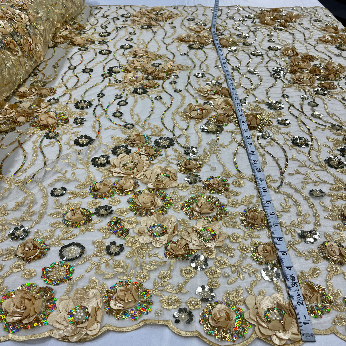 Embroidered Mesh 3D Floral Beaded Lace