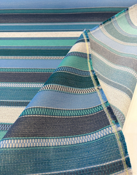 Sunbrella Ascend Oasis 145410-0005 Solution Dyed Acrylic Fabric - Blue Aqua Navy Stripes, 54" Width (By The Yard)