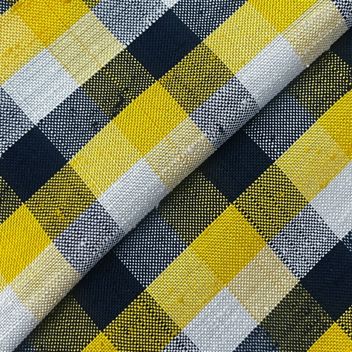 Yellow Blue Check Linen Fabric - Yellow/Blue Check, 58/60" Width