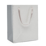 Metallic Dots Euro Totes with Ribbon Handles 7''x 3 7/8 ''x 9''  White / Silver - 12 each / package