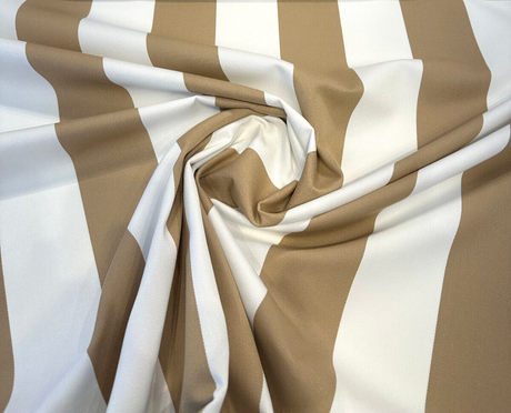 Cabana Stripe Bisque High UV Polyester Fabric - Bisque And White Stripe, 54" Width (1 Yard)