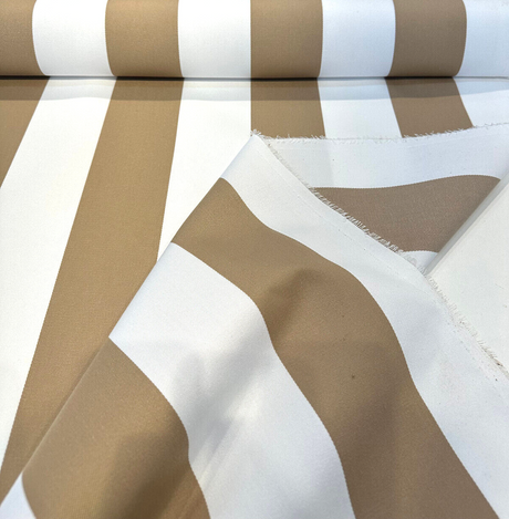 Cabana Stripe Bisque High UV Polyester Fabric - Bisque And White Stripe, 54" Width (1 Yard)