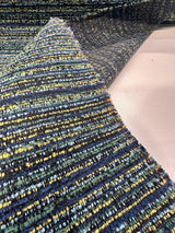 Hollywood Stripe Chenille Fabric - Aquamarine Blue Green Yellow Stripe, 56" Width (1 Yard)