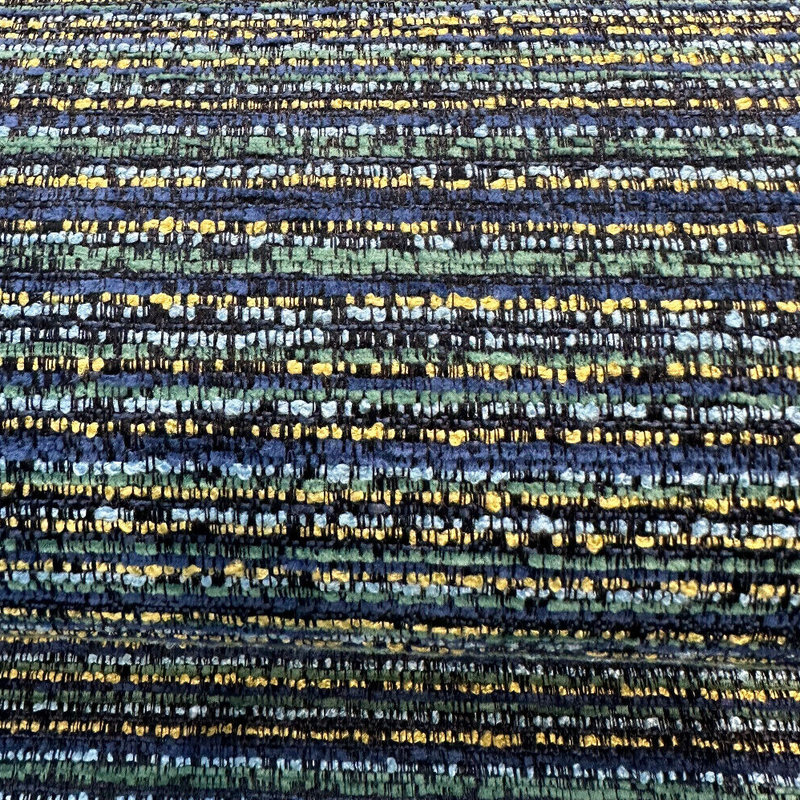 Hollywood Stripe Chenille Fabric - Aquamarine Blue Green Yellow Stripe, 56" Width (1 Yard)
