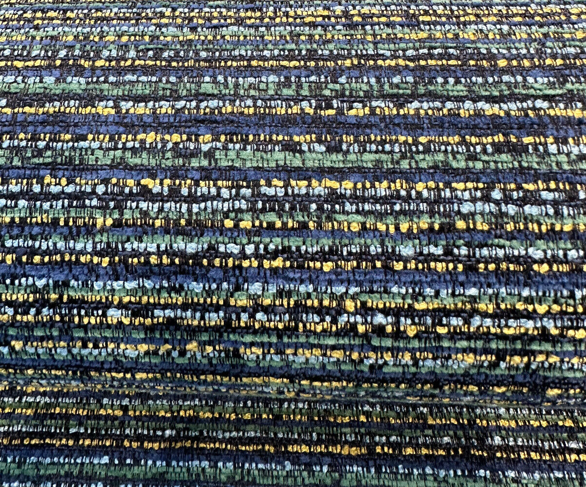 Hollywood Stripe Chenille Fabric - Aquamarine Blue Green Yellow Stripe, 56" Width (1 Yard)