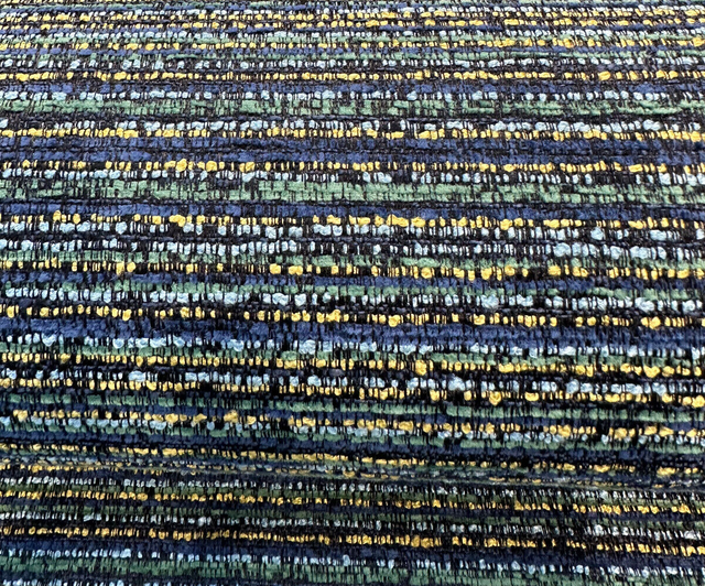 Hollywood Stripe Chenille Fabric - Aquamarine Blue Green Yellow Stripe, 56" Width (1 Yard)
