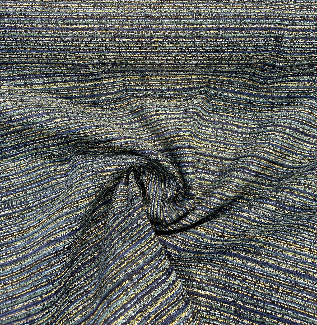 Hollywood Stripe Chenille Fabric - Aquamarine Blue Green Yellow Stripe, 56" Width (1 Yard)
