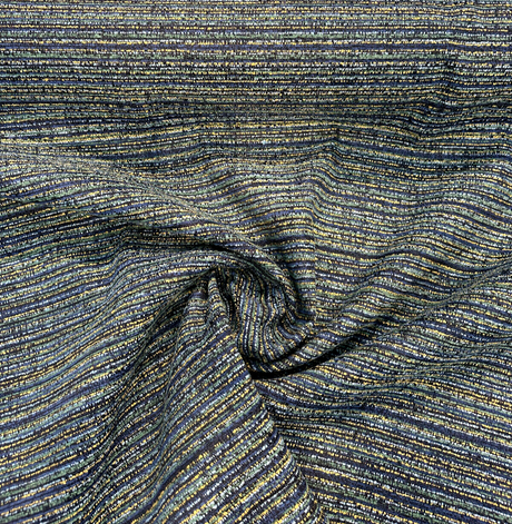 Hollywood Stripe Chenille Fabric - Aquamarine Blue Green Yellow Stripe, 56" Width (1 Yard)