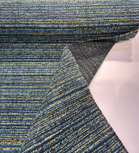 Hollywood Stripe Chenille Fabric - Aquamarine Blue Green Yellow Stripe, 56" Width (1 Yard)