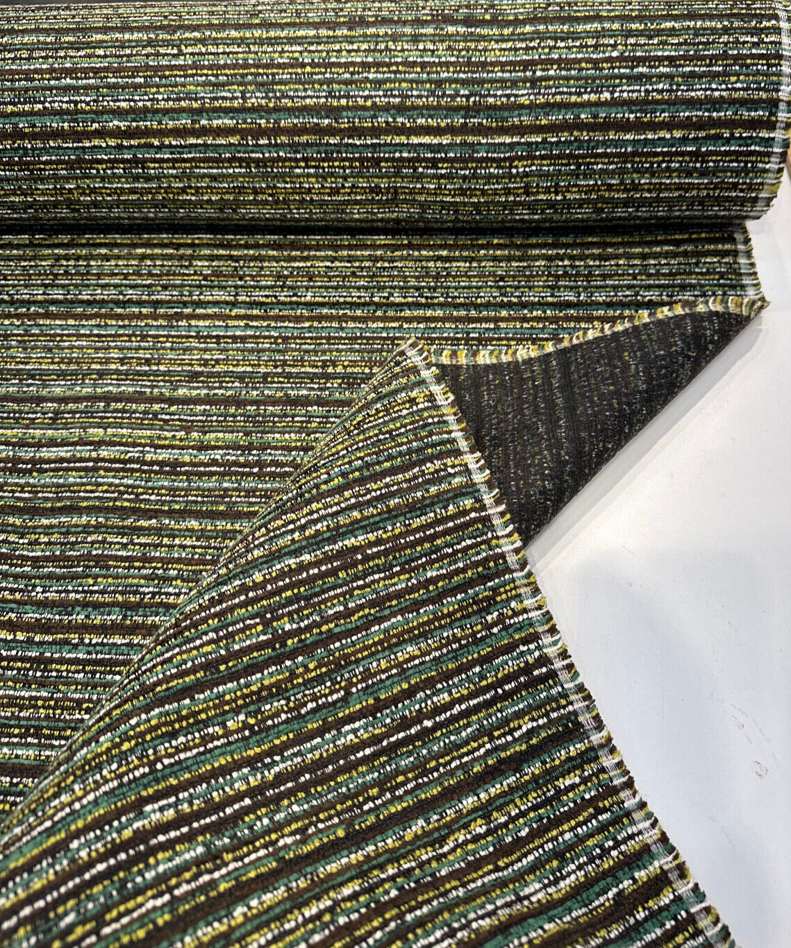 Hollywood Stripe Valdese Chenille Fabric - Jamaica Green Multi Colored Stripe, 56" Width (1 Yard)