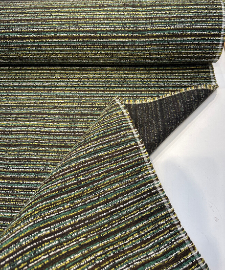 Hollywood Stripe Valdese Chenille Fabric - Jamaica Green Multi Colored Stripe, 56" Width (1 Yard)