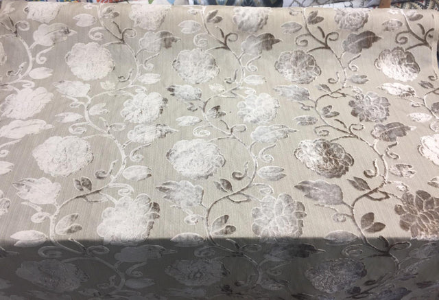 Italian Cut Cream Floral Burn Velvet Drapery Fabric - Beige Cream Floral, 58" Width (1 Yard)