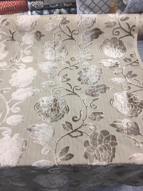 Italian Cut Cream Floral Burn Velvet Drapery Fabric - Beige Cream Floral, 58" Width (1 Yard)