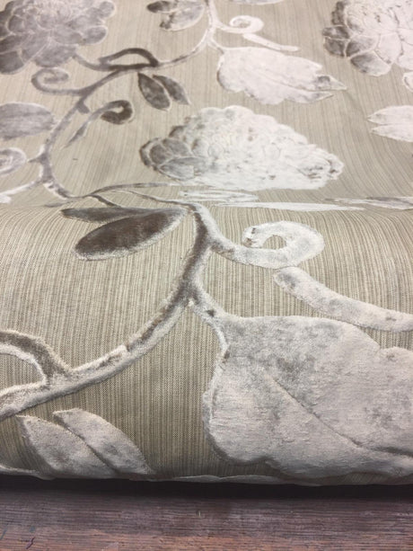 Italian Cut Cream Floral Burn Velvet Drapery Fabric - Beige Cream Floral, 58" Width (1 Yard)
