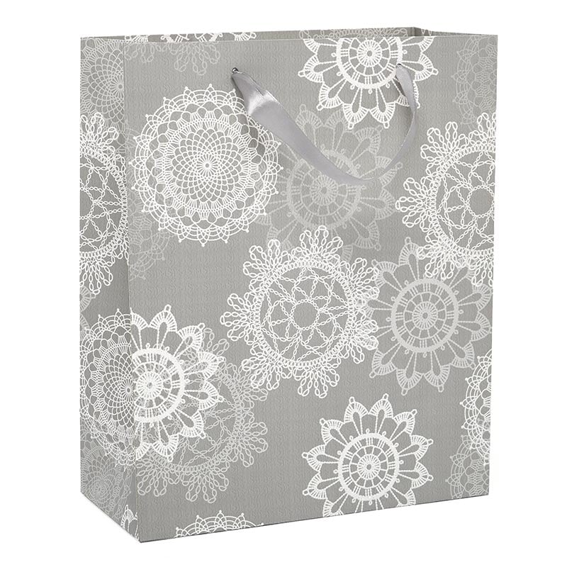 Light Silver Sparkle Snowflakes Bag  10 1/4''x 4 3/4''x 12 5/8''  Medium - 12 EACH / PACKAGE