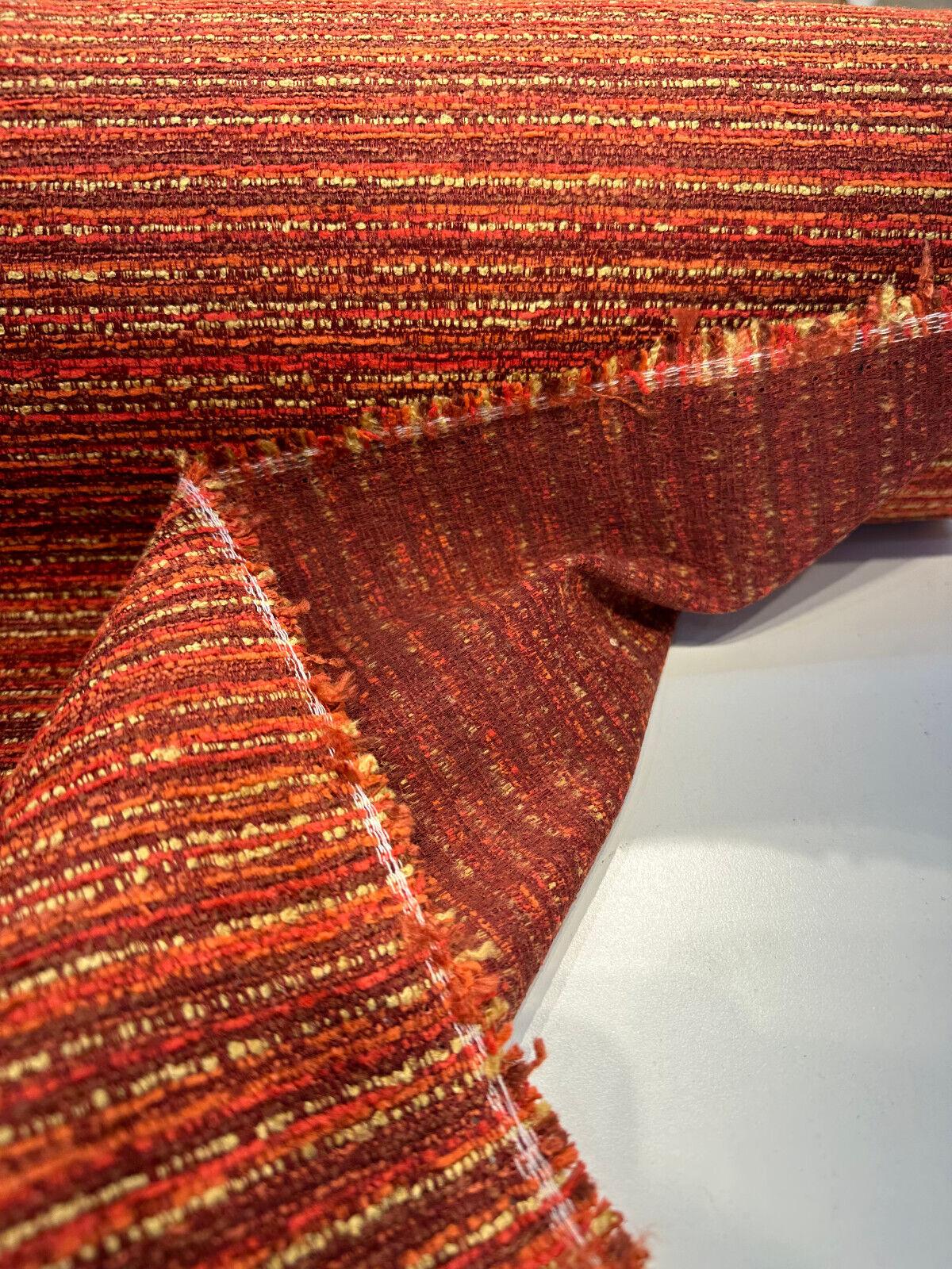 Hollywood Stripe Chenille Fabric - Hot Stuff Red Orange Maroon Rust Gold, 56" Width, 24" Vertical Repeat (1 Yard)