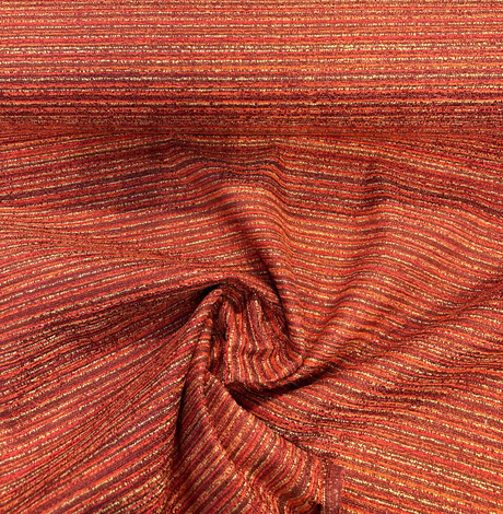 Hollywood Stripe Chenille Fabric - Hot Stuff Red Orange Maroon Rust Gold, 56" Width, 24" Vertical Repeat (1 Yard)