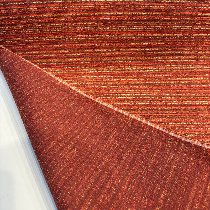 Hollywood Stripe Chenille Fabric - Hot Stuff Red Orange Maroon Rust Gold, 56" Width, 24" Vertical Repeat (1 Yard)
