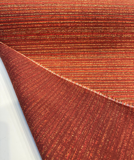 Hollywood Stripe Chenille Fabric - Hot Stuff Red Orange Maroon Rust Gold, 56" Width, 24" Vertical Repeat (1 Yard)