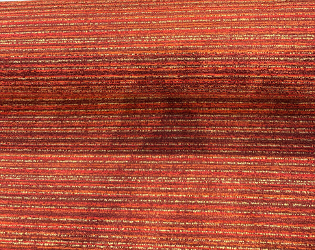 Hollywood Stripe Chenille Fabric - Hot Stuff Red Orange Maroon Rust Gold, 56" Width, 24" Vertical Repeat (1 Yard)