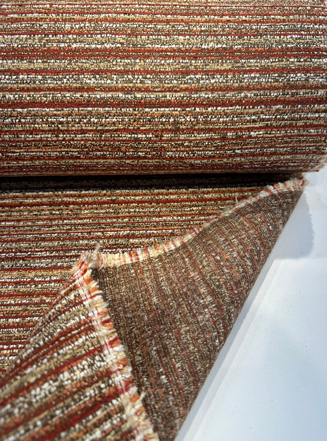 Hollywood Stripe Chenille Upholstery Fabric - Siracha Rust, Multi Colored Organic Stripe, 56" Width (1 Yard)