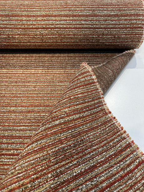 Hollywood Stripe Chenille Upholstery Fabric - Siracha Rust, Multi Colored Organic Stripe, 56" Width (1 Yard)