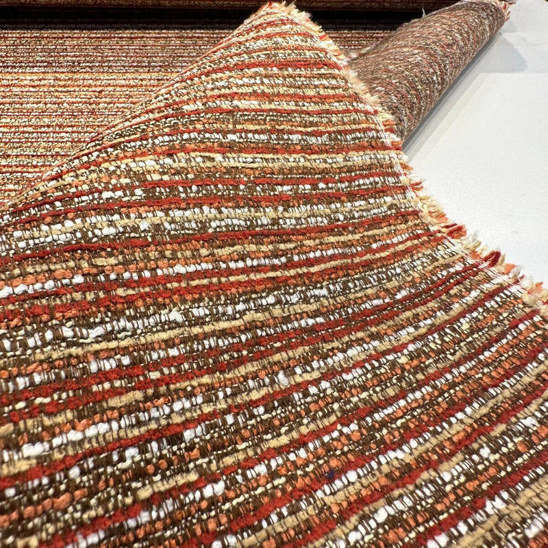 Hollywood Stripe Chenille Upholstery Fabric - Siracha Rust, Multi Colored Organic Stripe, 56" Width (1 Yard)