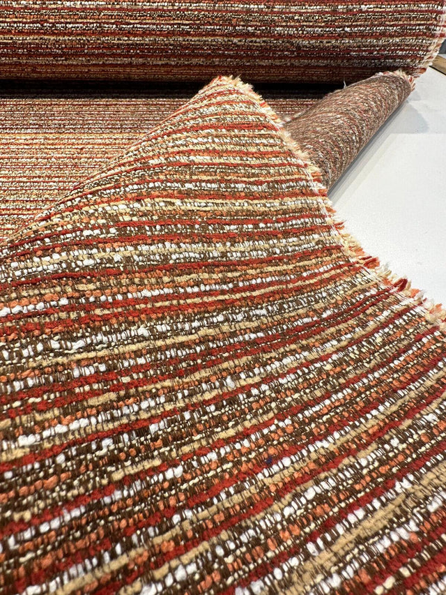 Hollywood Stripe Chenille Upholstery Fabric - Siracha Rust, Multi Colored Organic Stripe, 56" Width (1 Yard)
