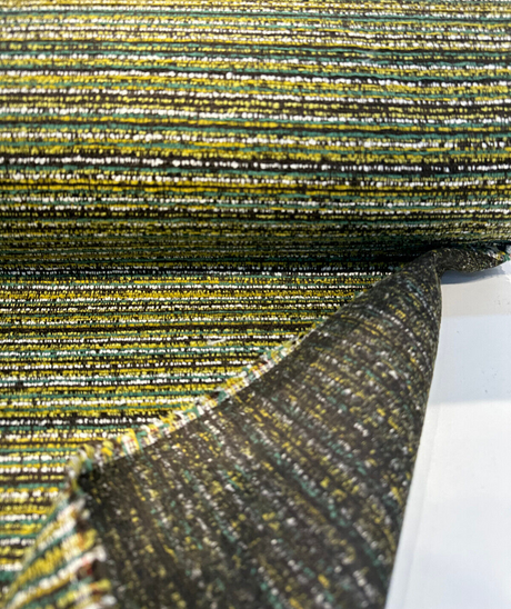Hollywood Stripe Chenille Upholstery Fabric - Moss Green, Multi Colored Organic Stripe, 56" Width (1 Yard)