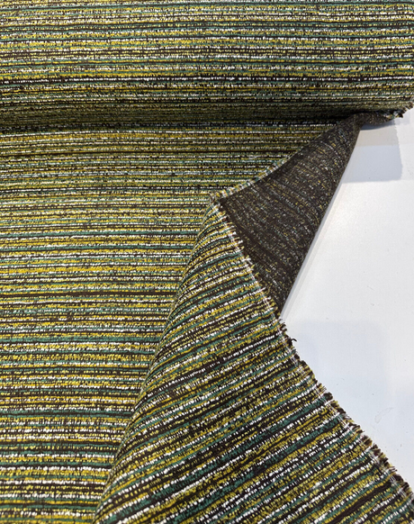 Hollywood Stripe Chenille Upholstery Fabric - Moss Green, Multi Colored Organic Stripe, 56" Width (1 Yard)