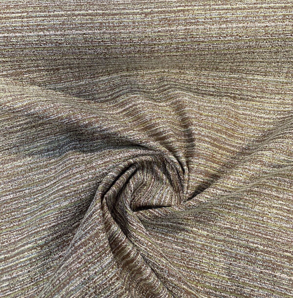 Hollywood Stripe Tadpole Chenille Fabric - Green, Light Blue, Brown, Beige Stripe, 56" Width (By The Yard)