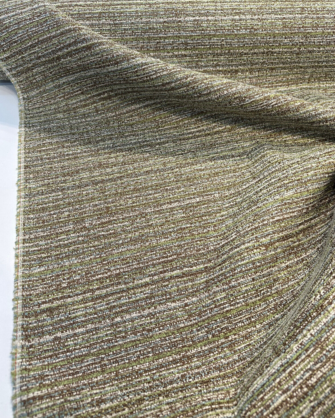 Hollywood Stripe Tadpole Chenille Fabric - Green, Light Blue, Brown, Beige Stripe, 56" Width (By The Yard)