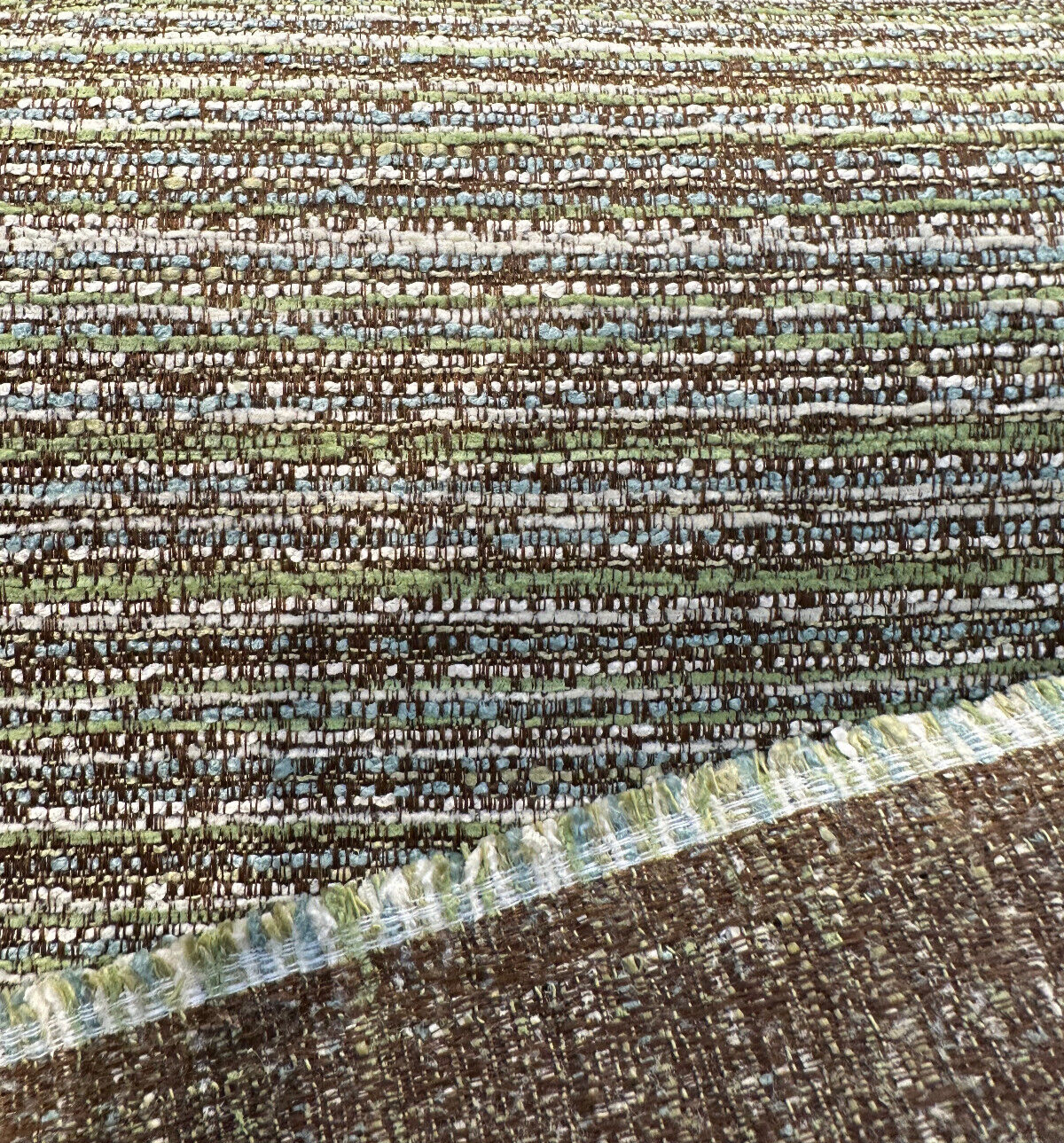 Hollywood Stripe Tadpole Chenille Fabric - Green, Light Blue, Brown, Beige Stripe, 56" Width (By The Yard)