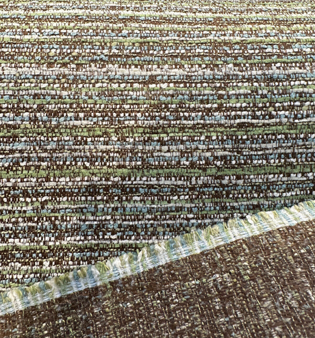 Hollywood Stripe Tadpole Chenille Fabric - Green, Light Blue, Brown, Beige Stripe, 56" Width (By The Yard)