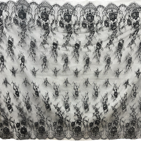 Embroidered Chantilly Lace Fabric with Eyelash Scallop